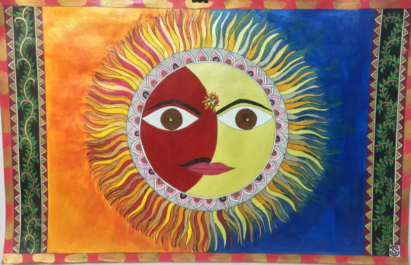 madhubani painting sun and moon