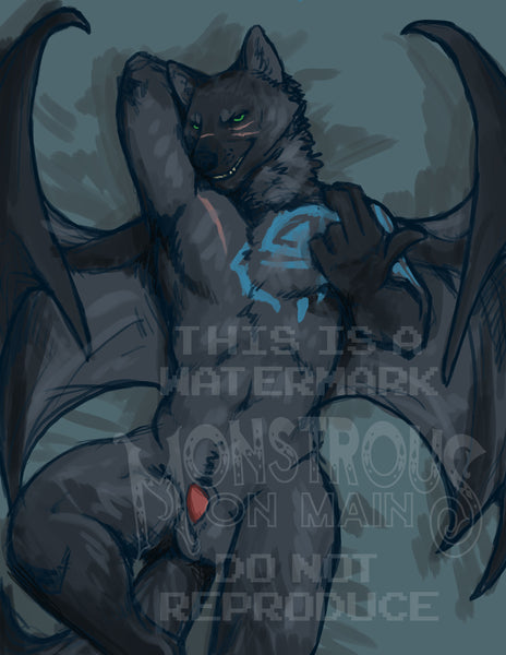 Winged wolf OC pin-up print featuring sheath