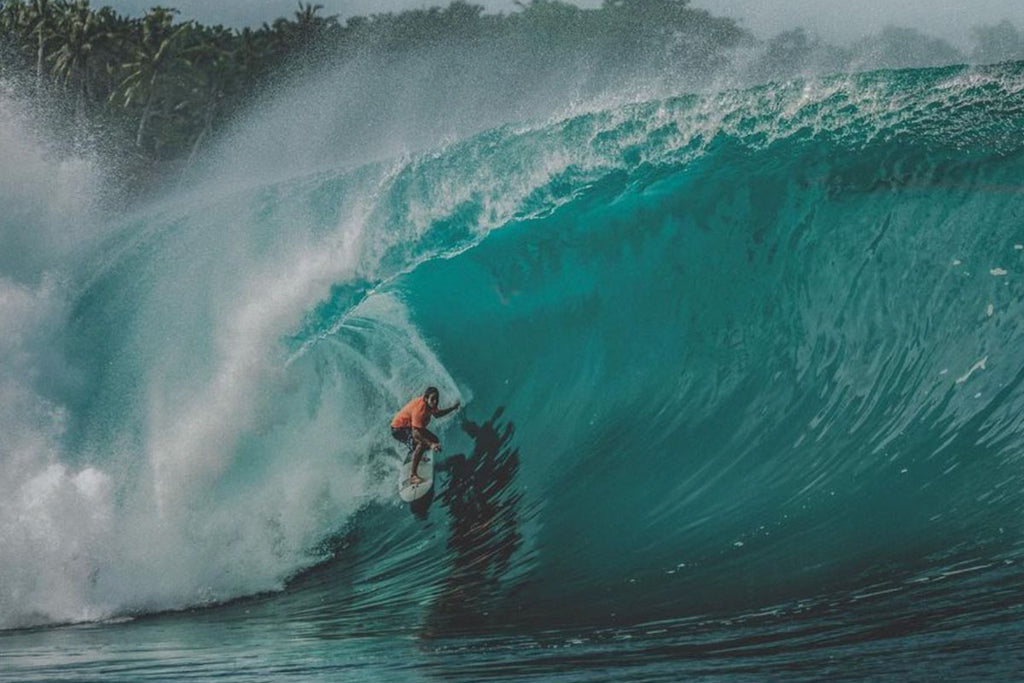 nic von rupp surfing indo on a pyzel shortboard