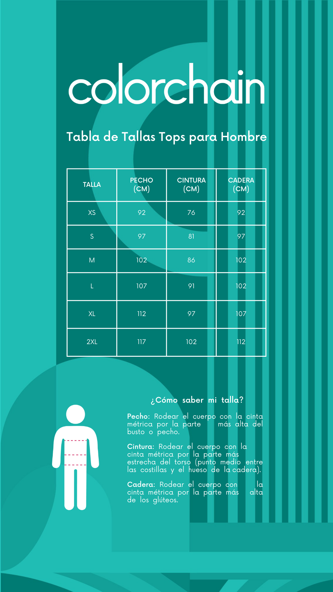 tabla de tallas top para hombre.