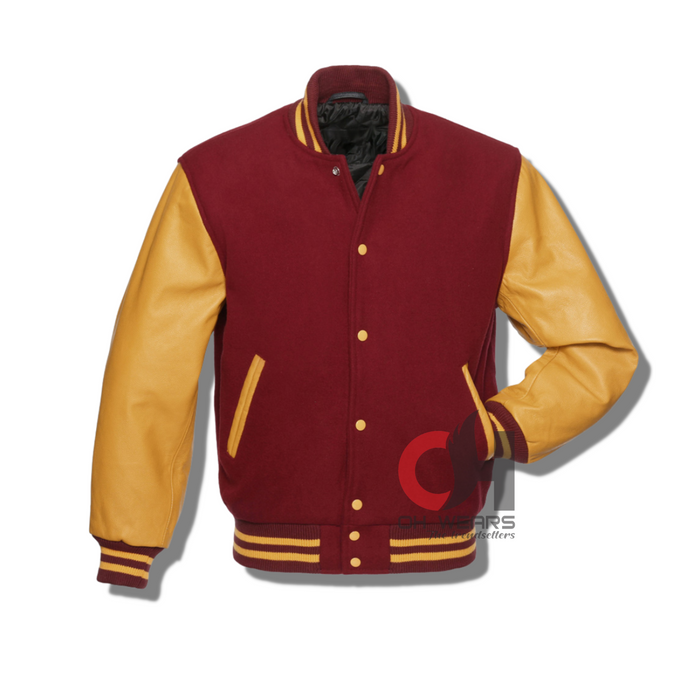 Jakewood Brown and Gold Varsity Look Leather Jacket (XL) | HipHopCloset