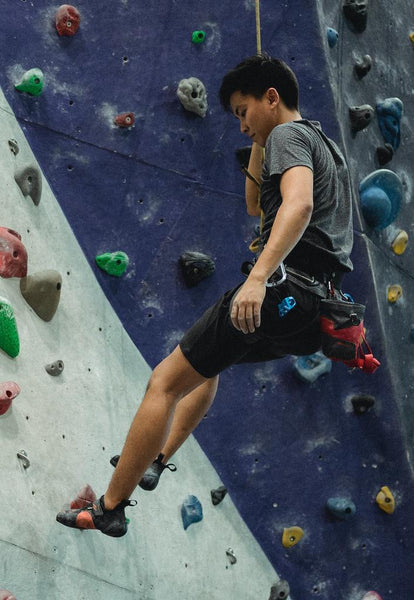 Descending a rock climbing wall using a belay