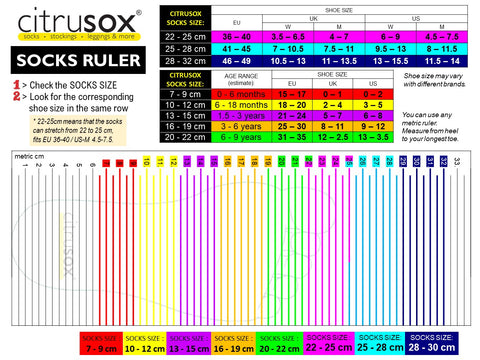 Citrusox Socks Size Chart