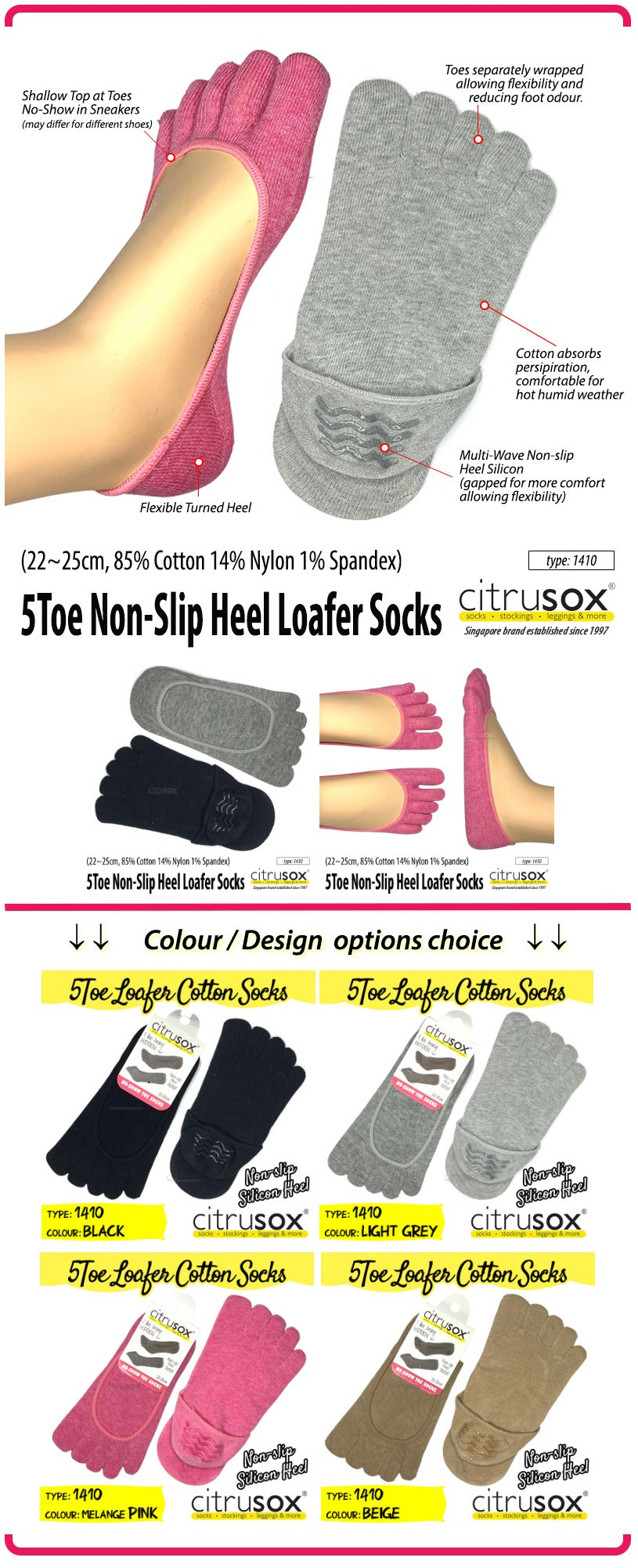 Shallow No-Show Loafer Toe Socks – Citrusox