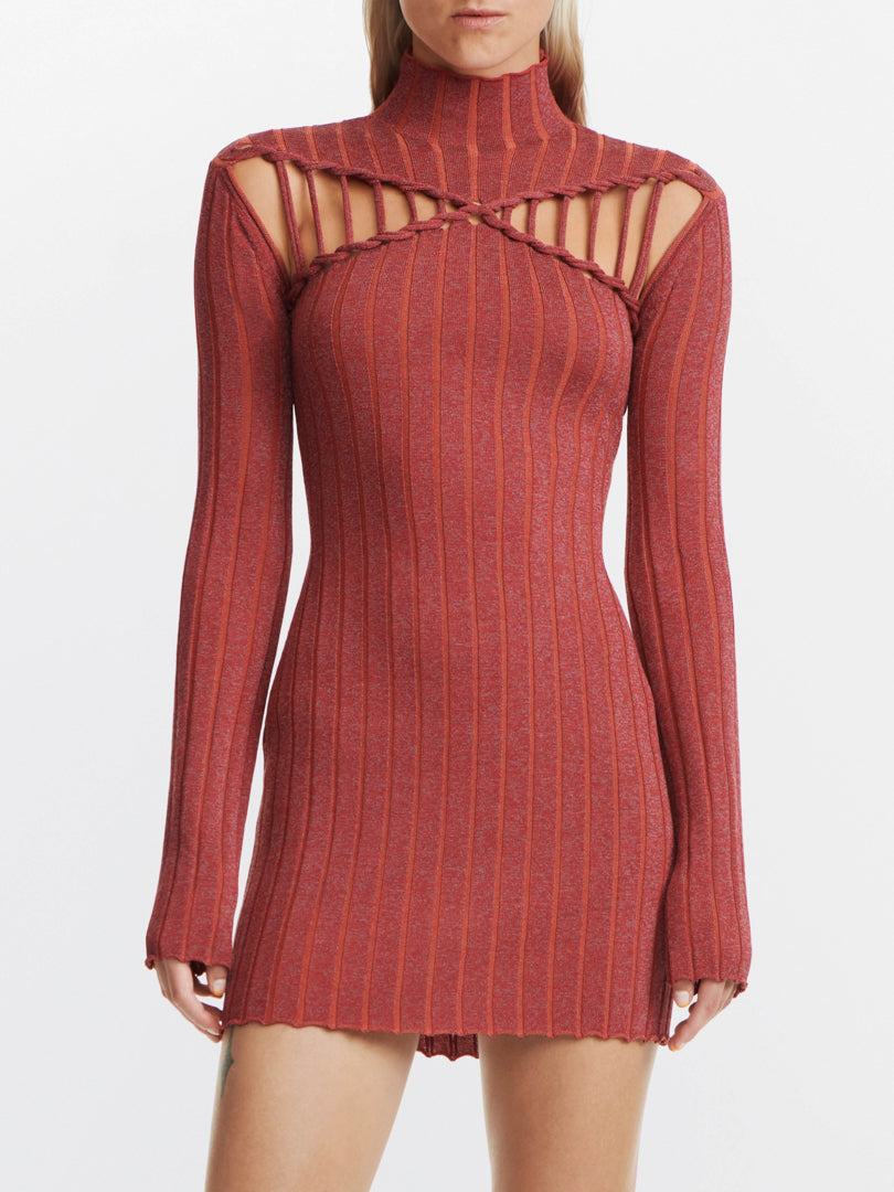 DION LEE | X Braid Light Reflective Mini Dress | Red