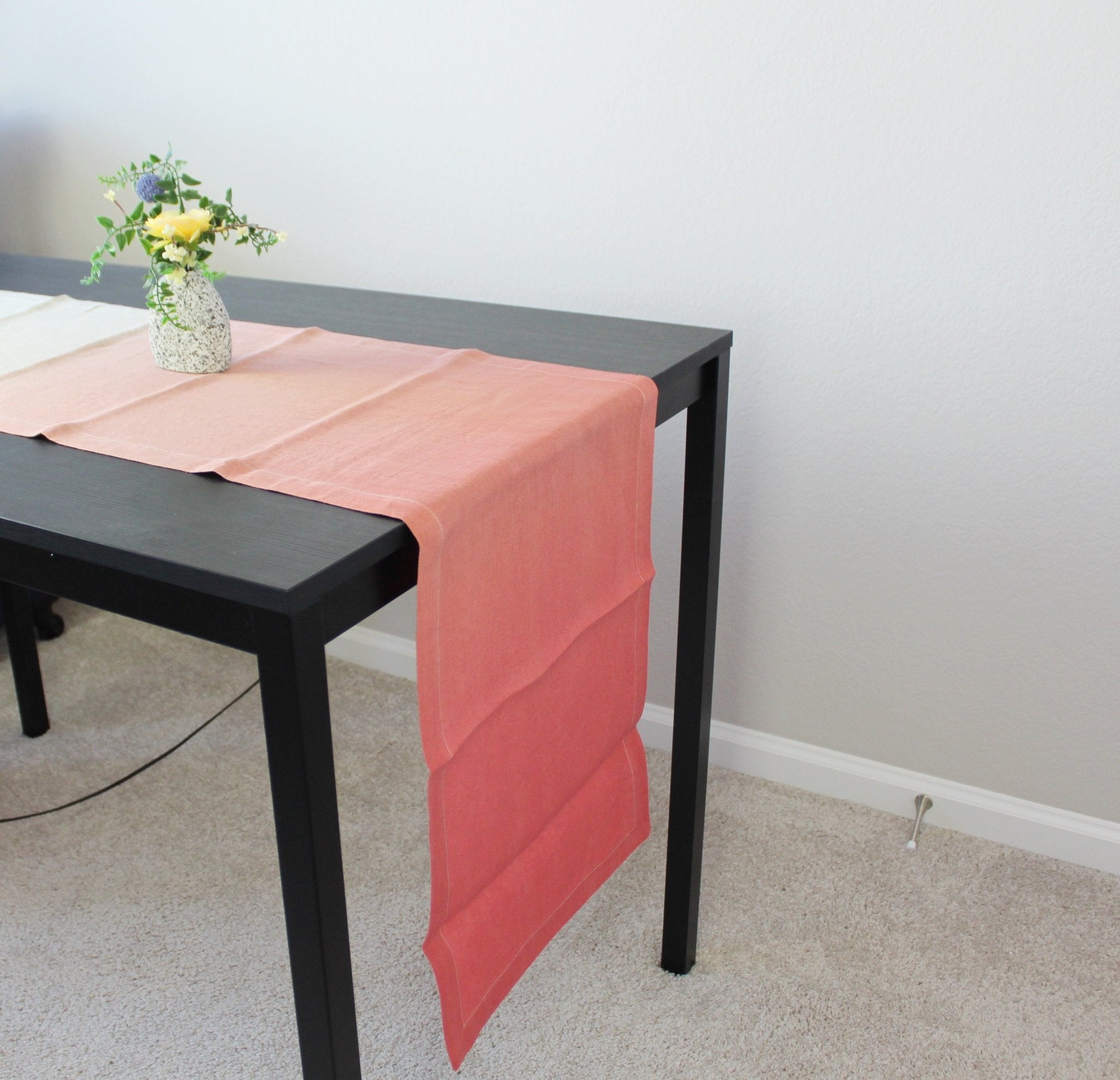 Dip-Dye Rust Brown Linen Table Runner 90