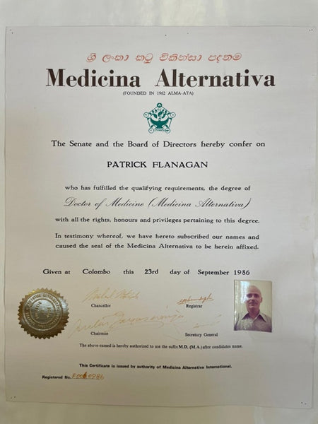 Patrick Flanagan 1986 Sri Lanka Alternative Medicine Doctorate