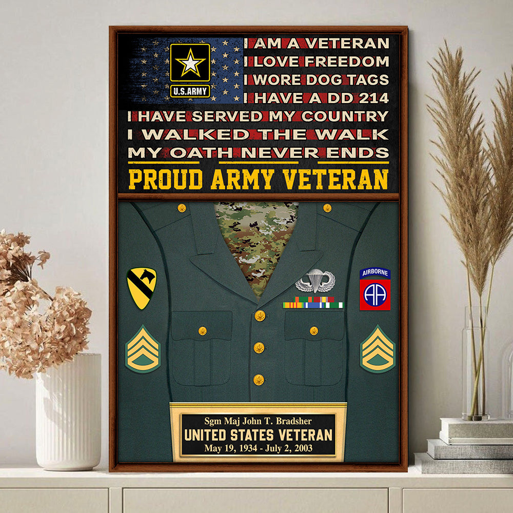 Personalized Poster And Canvas Gift For Military Veteran Dad Grandpa Veteran Custom Uniform Rank Name Division K1702