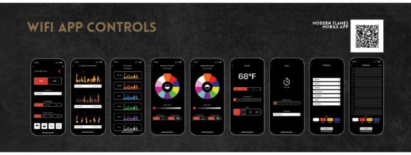 Modern Flames App Controls for the Orion Traditional Smart Electric Fireplace