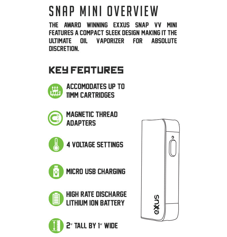 Key Features for the Exxus Snap VV Mini on white background