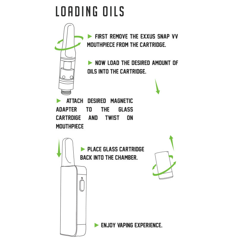 Loading oils for the Exxus Snap VV Mini on white background