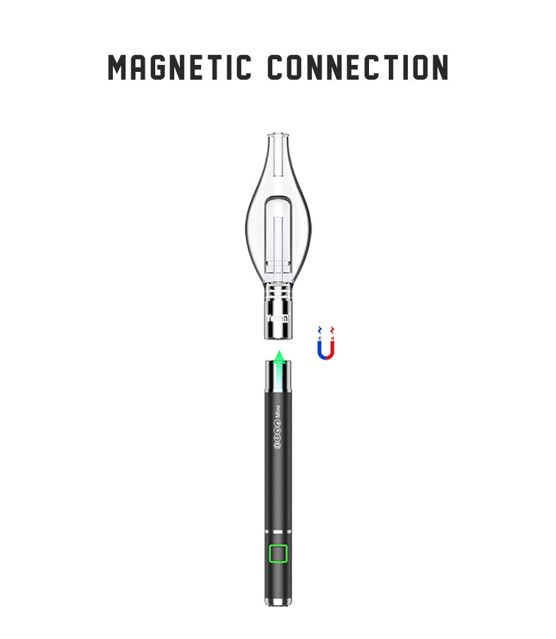 Magnetic Connection from the Yocan Dive Mini to the Glass Replacement on white background.