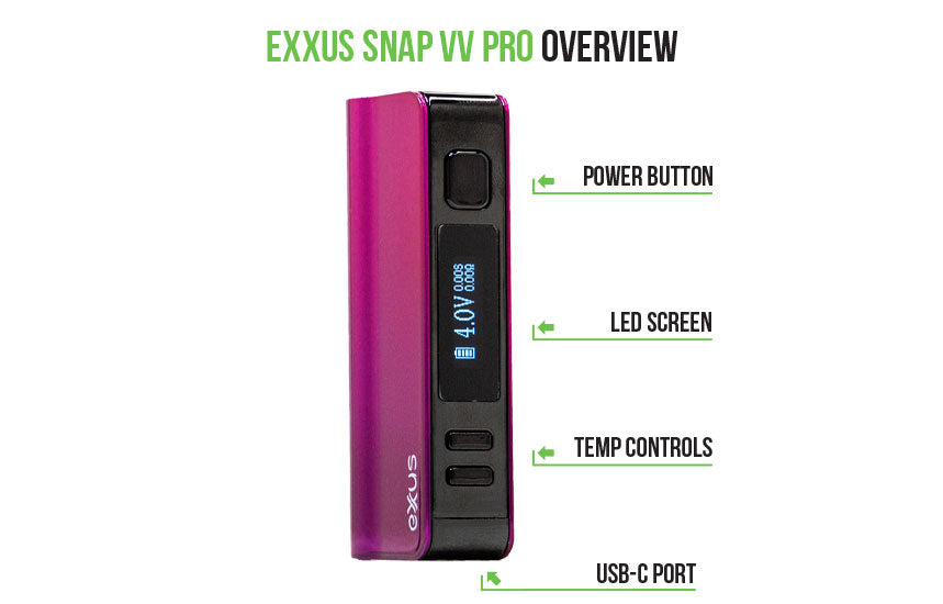Descripción general de Exxus Snap VV Pro sobre fondo blanco