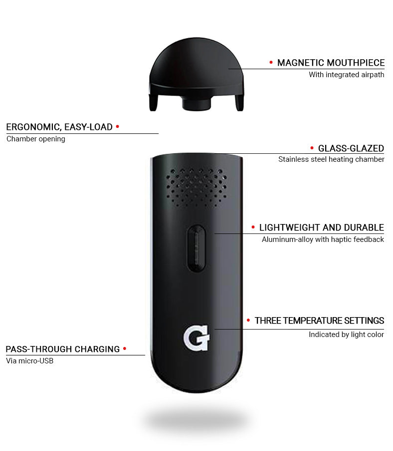 Overview of the G Pen Dash Vaporizer on white background.