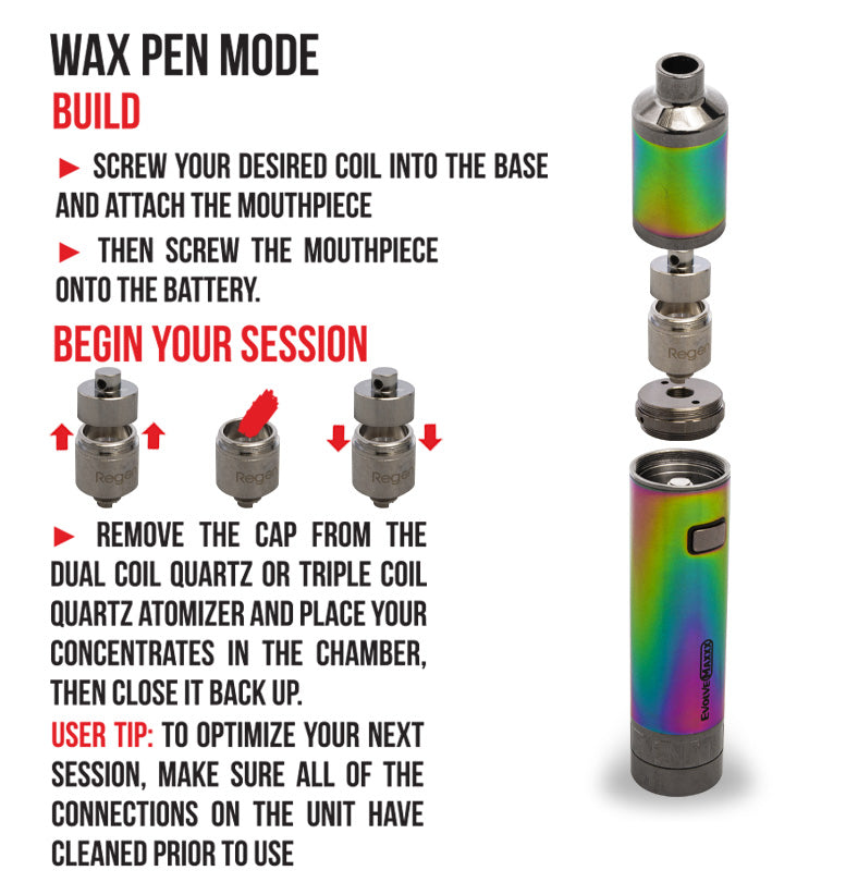 Configuración del modo Wulf Evolve Maxxx Wax Pen sobre fondo blanco