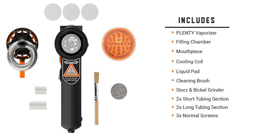 What's included with the Storz and Bickel Plenty Vaporizer on white background.
