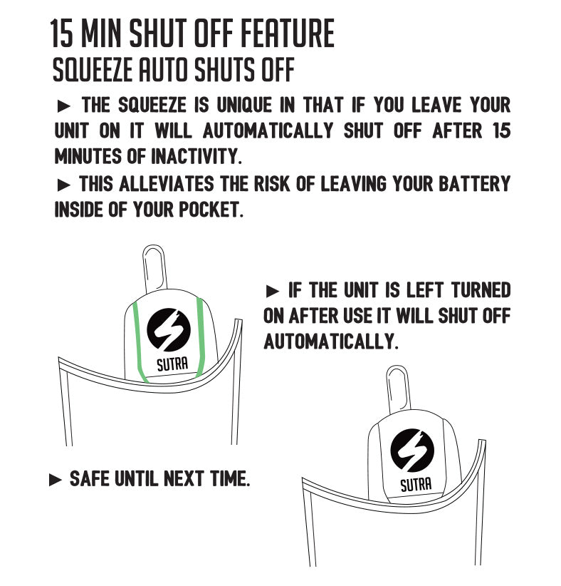 15 minute shutoff feature for the Sutra Squeeze on white background