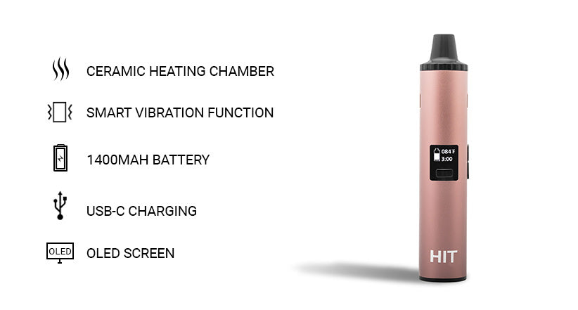 Key Features for the Yocan Hit Vaporizer on white background.
