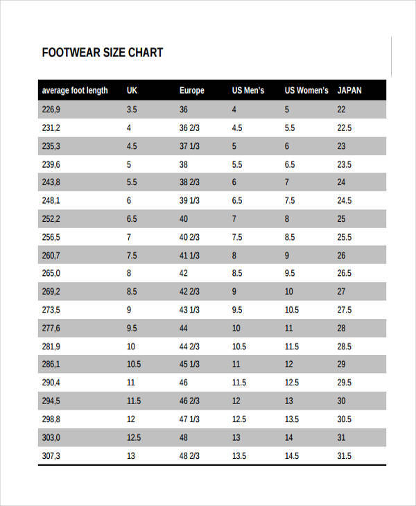 Footwear Size Chart – Shopzetu