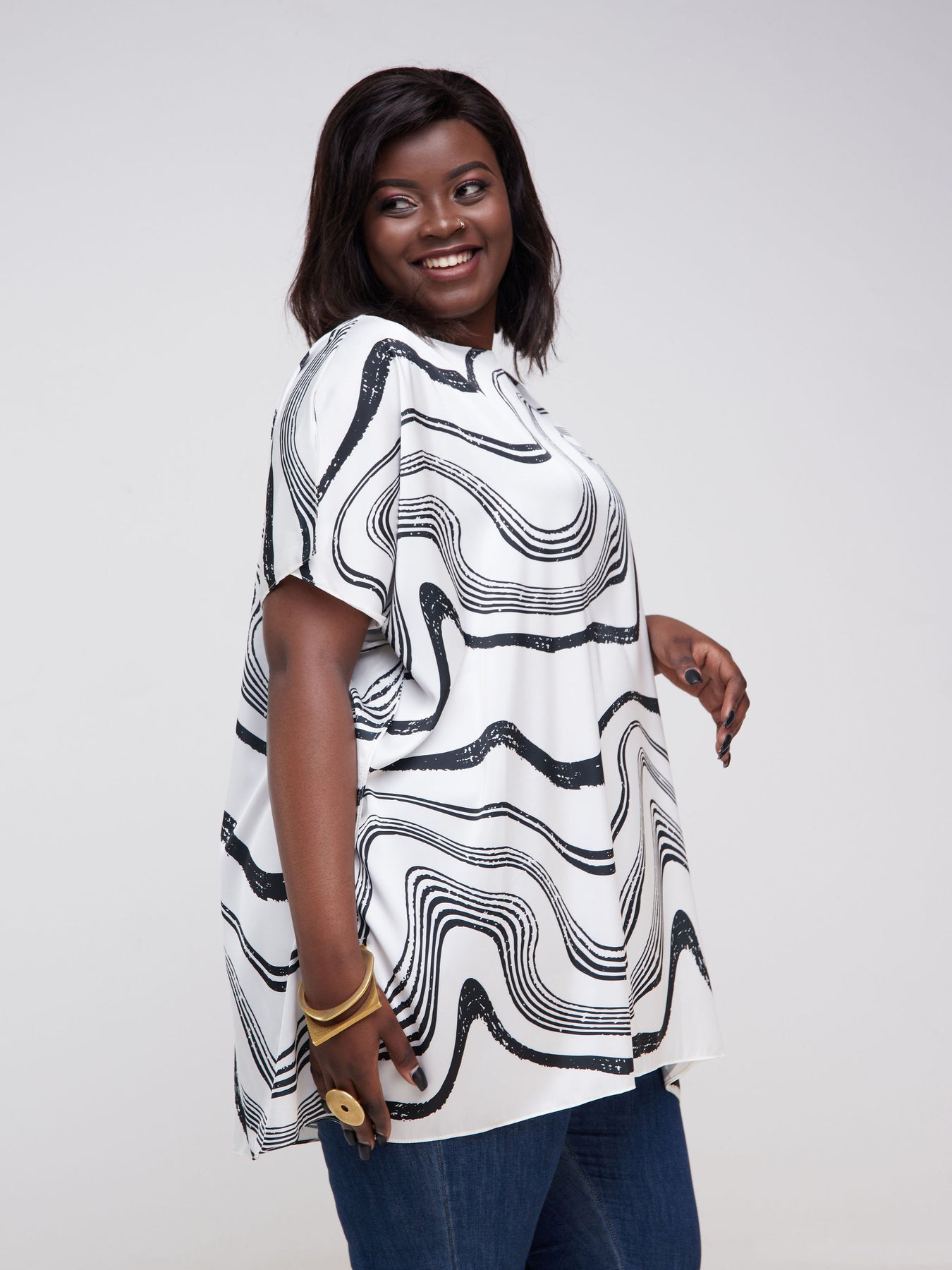 Vivo Asika kaftan Tunic - White / Black Abstract Print – Shopzetu