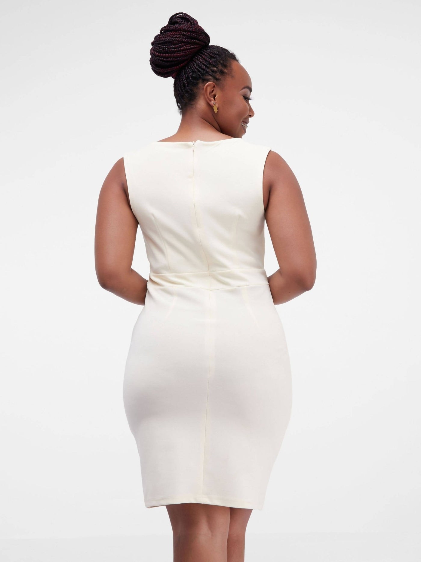 Askari Neck pleats Sleeveless Official Dress D001BL - Cream White - Shop Zetu Kenya