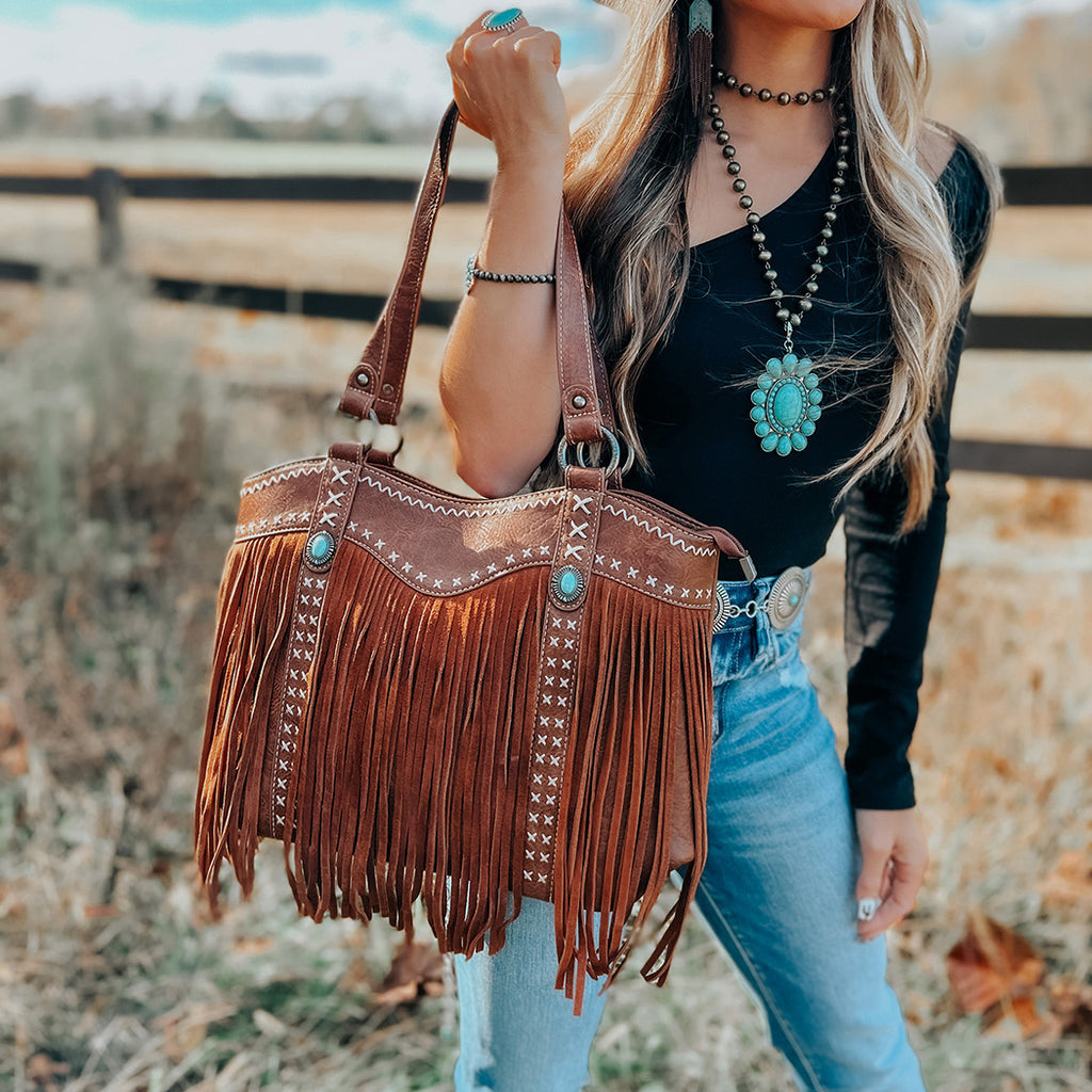 Out West Sac Shopping Tote Braided Leather Fringe – Out West