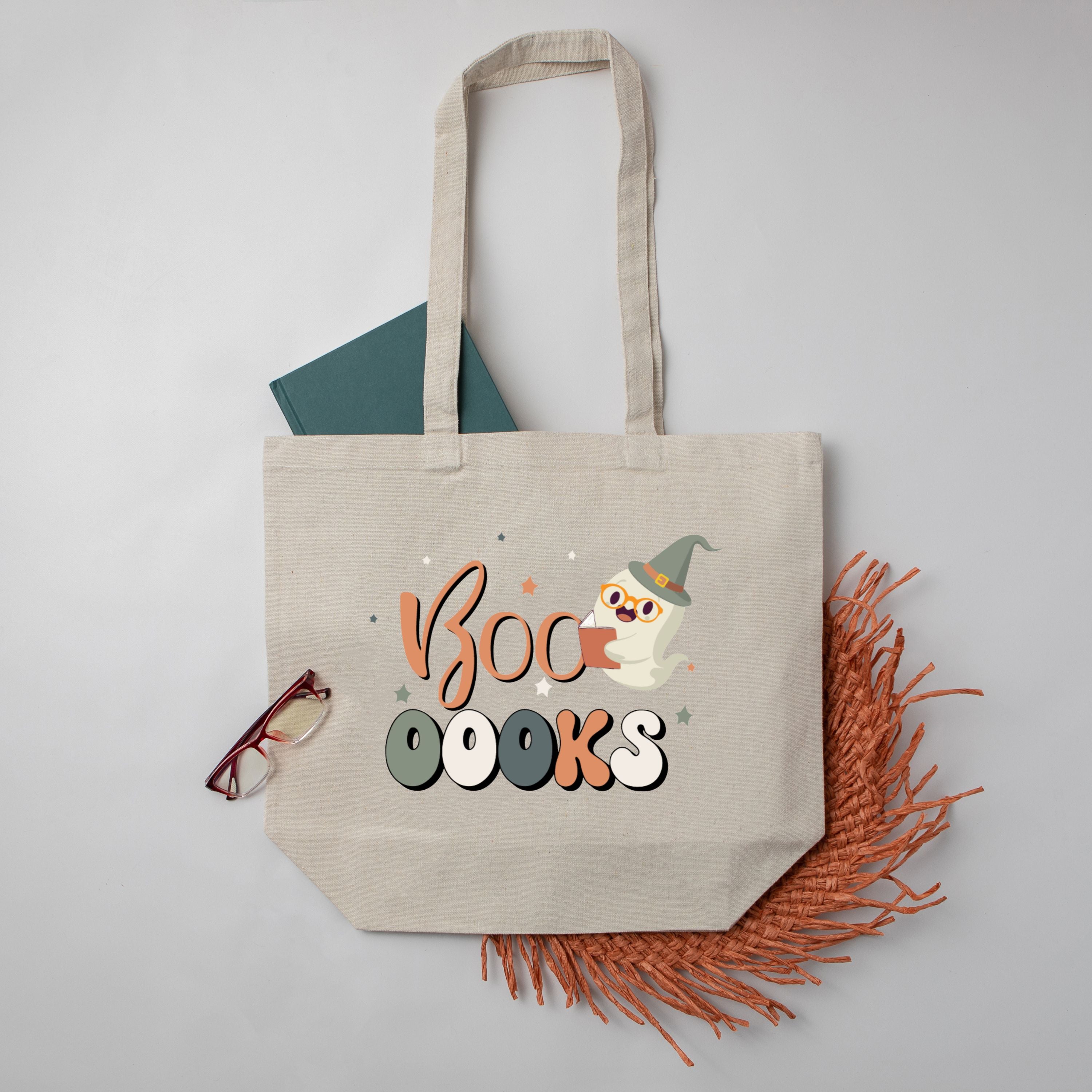 "Boooooks" Ghost Reading Large Canvas Book Bag