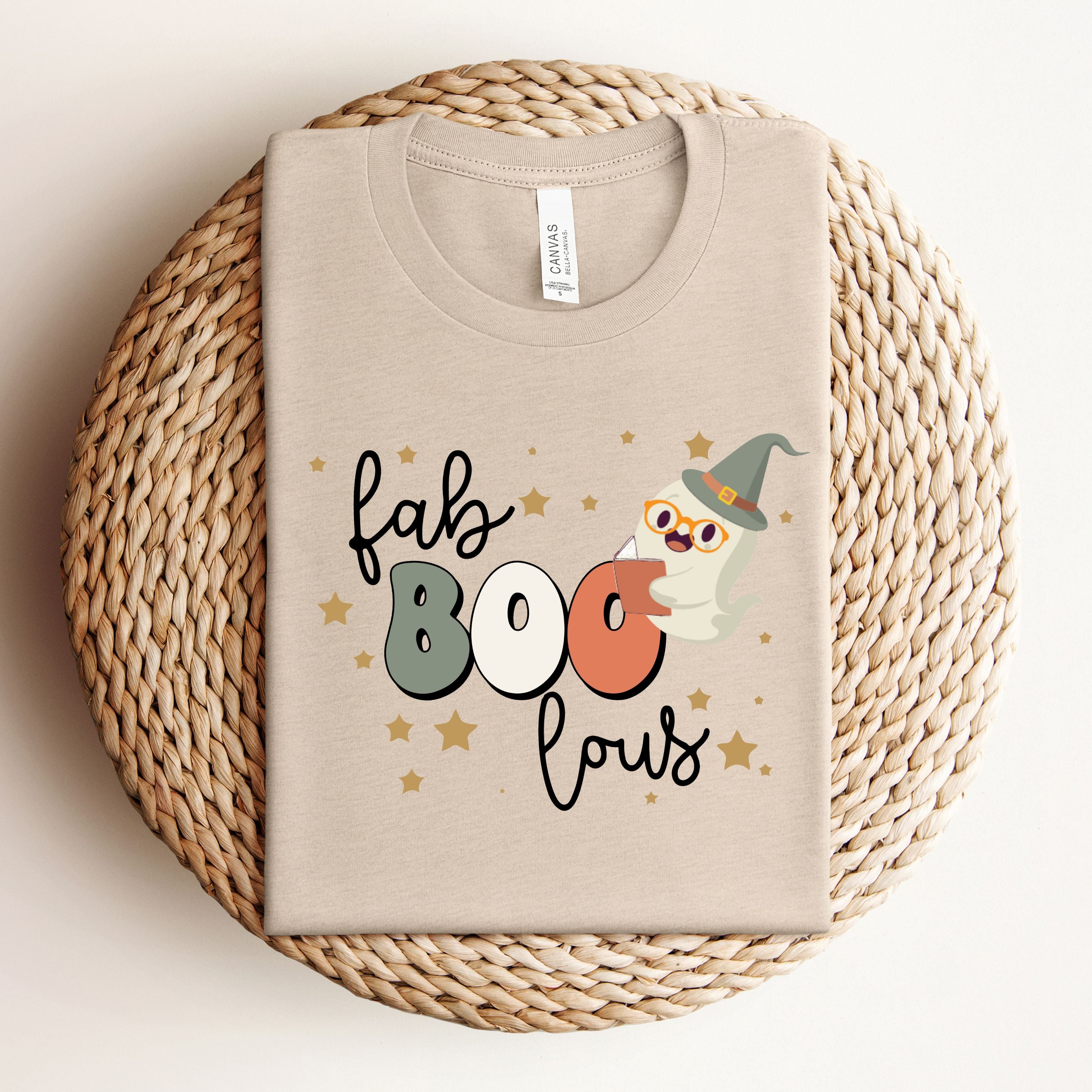 "fab BOO lous" Ghost Book Themed Halloween T-Shirt