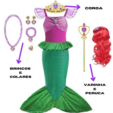 fantasia pequena sereia,  fantasia da ariel infantil,  fantasia ariel de luxo