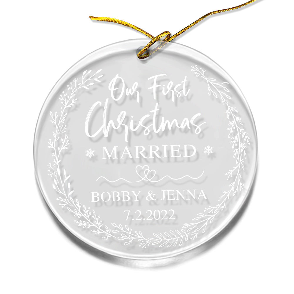 Personalized Our First Christmas Married Acrylic Ornament 2022 – Sandjest