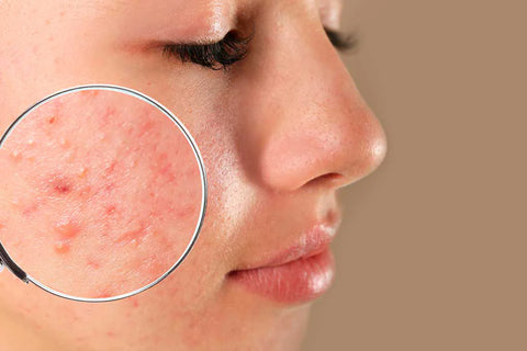 Girl with acne on cheek