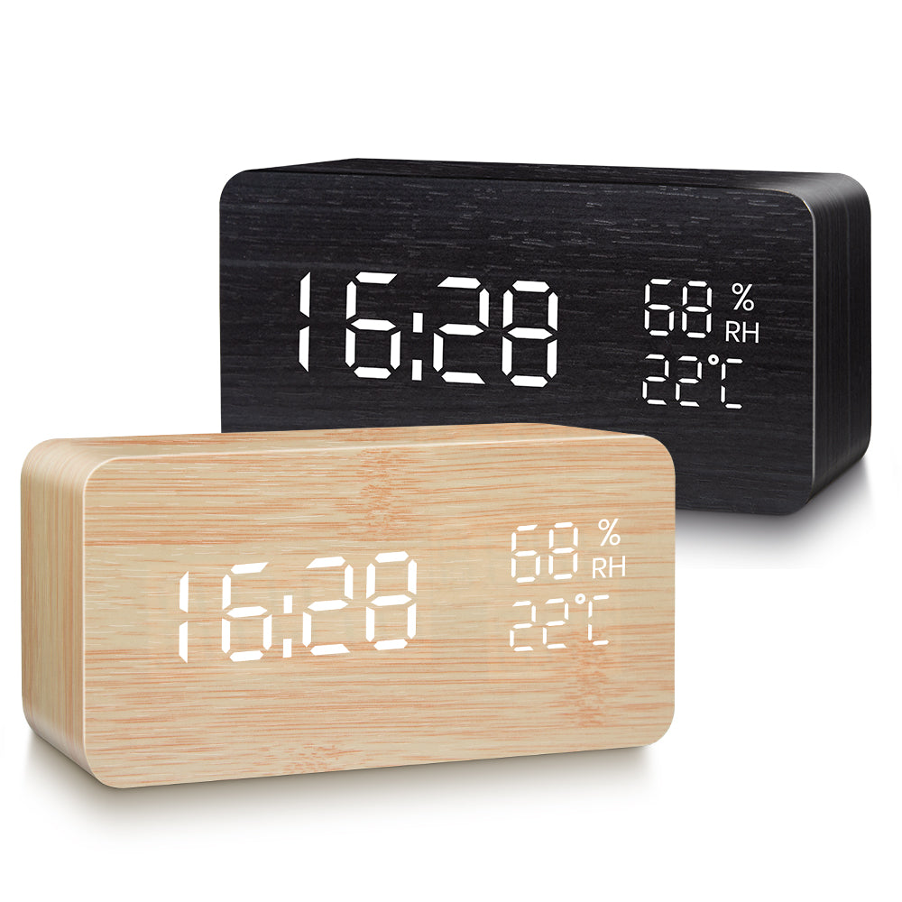 Reloj despertador LED Digital de madera