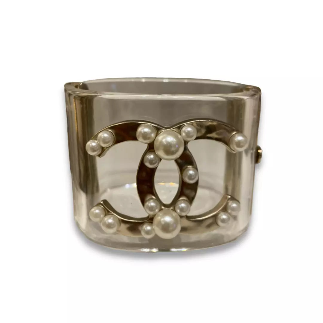 Chanel Clear Resin And Pearls CC Wide Cuff Bracelet – EYE LUXURY CONCIERGE