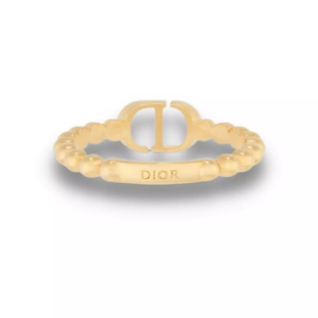 Petit CD Ring GoldFinish Metal and White Crystals with a White Resin Pearl   DIOR