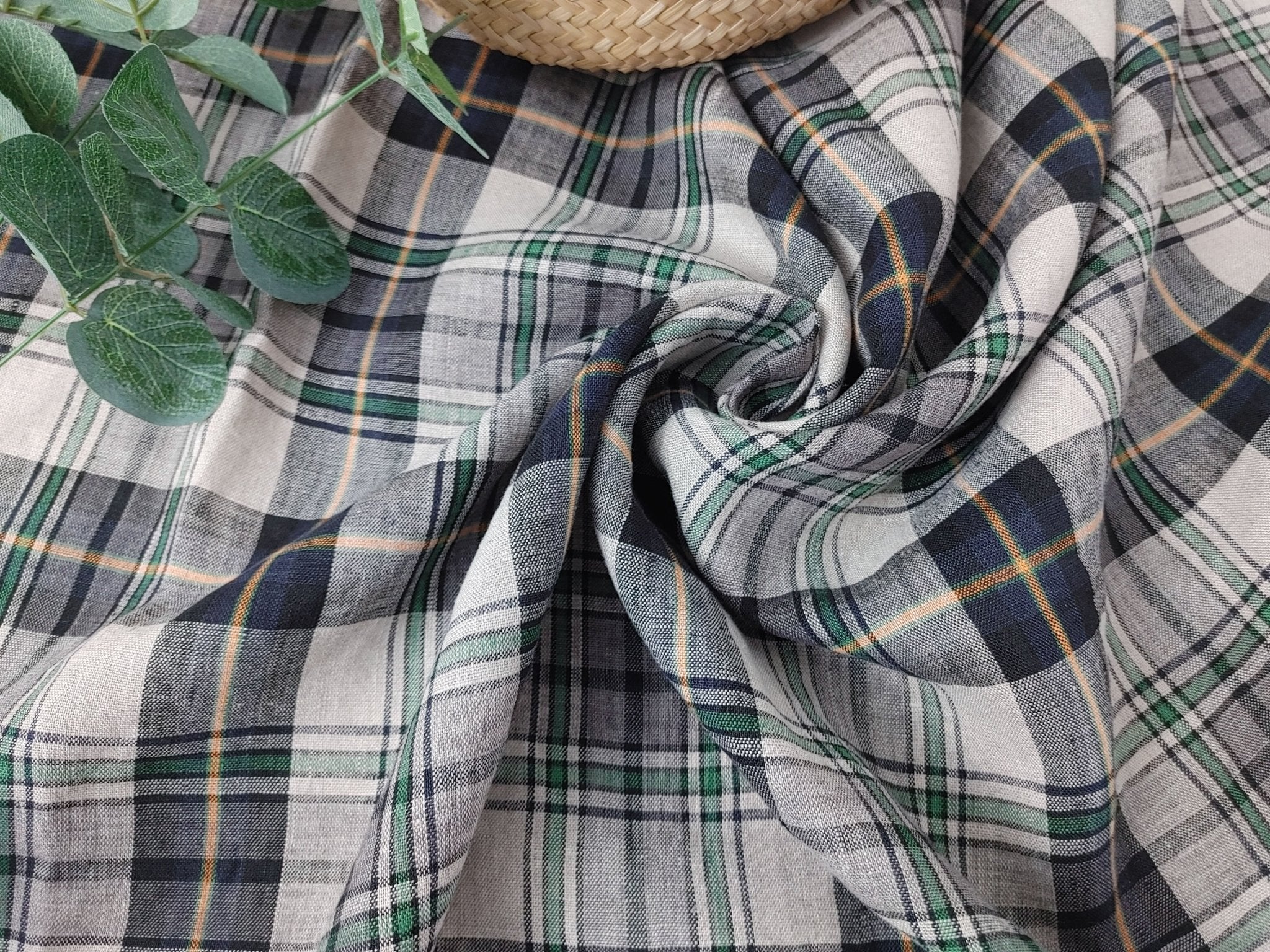 Tartan Checked Linen Look Cotton Fabric (TEN COLOURS) Design Name: Highland  - Ellbee Fabrics