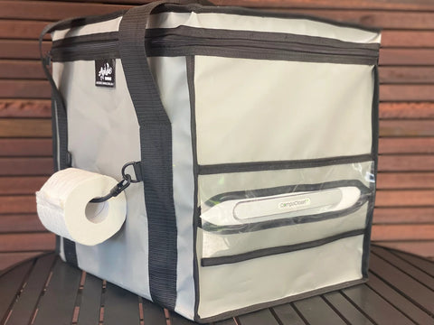 Portable Composting Toilet in a travel bag with access flaps