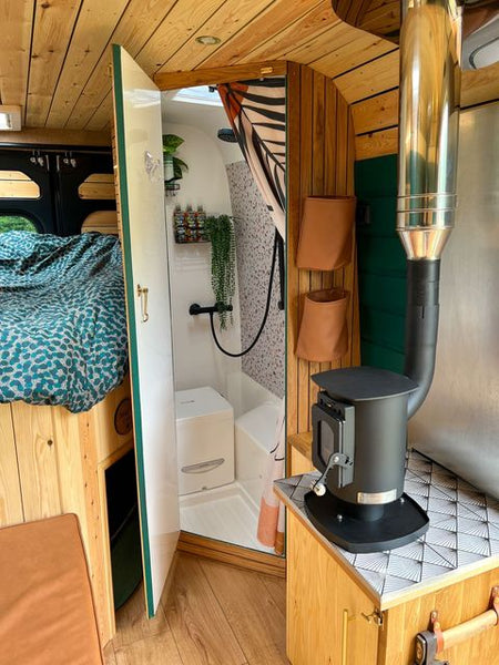 Composting toilet in a campervan bathroom