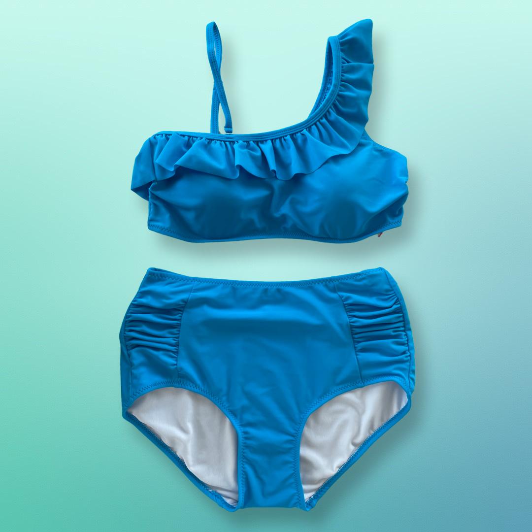 Two piece blue swimsuit high waist bottom – Be Cosy Store