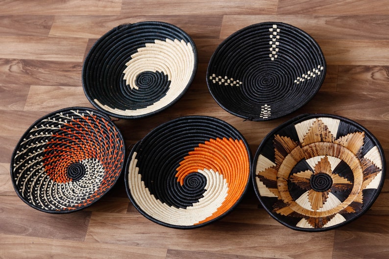 A Set of 5 African wall Handwoven baskets, Rwanda baskets