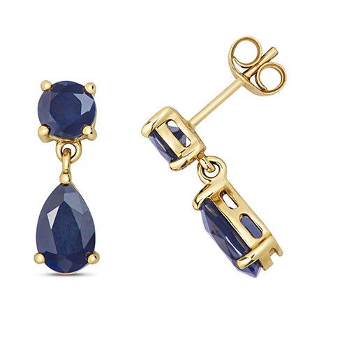 Pear Blue Sapphire Drop Dangling Earrings 14k Yellow Gold 0.90ct - CBE5Y