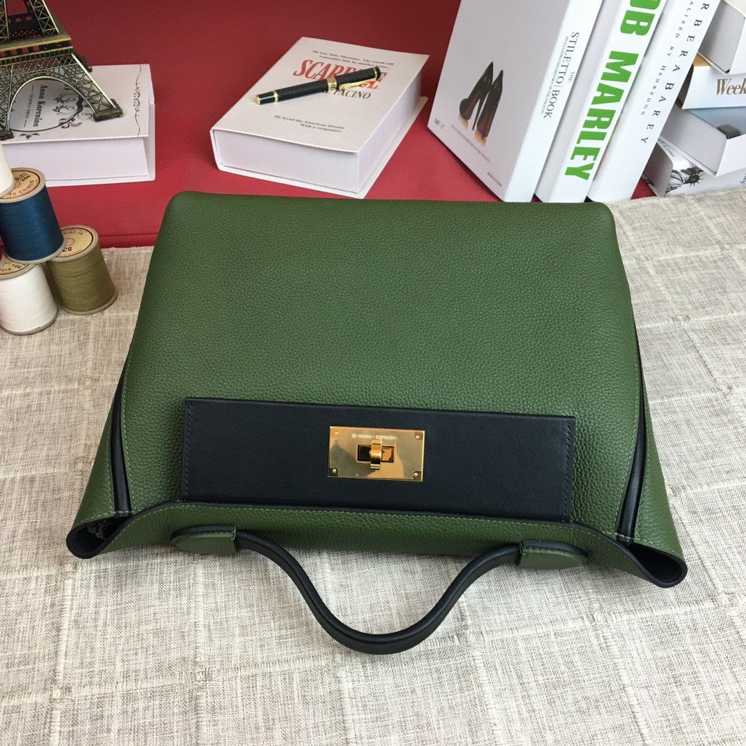 HM 24/24 Clemence Swift Green Gold Toned Hardware For Women, Handbags, Shoulder Bags 11.4in/29cm 2189
