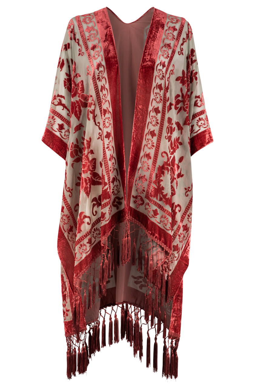 Paparazzi Red Velvet Burnout Kimono