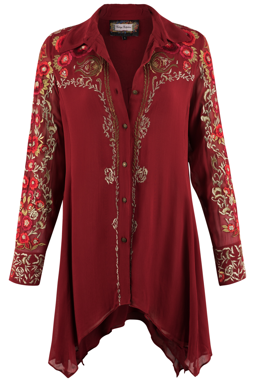 Vintage Collection Burgundy Embroidered Tunic Top