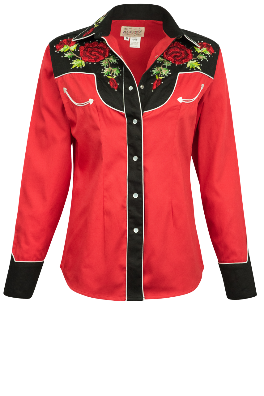 Rockmount Ranch Wear Red Roses Western Top