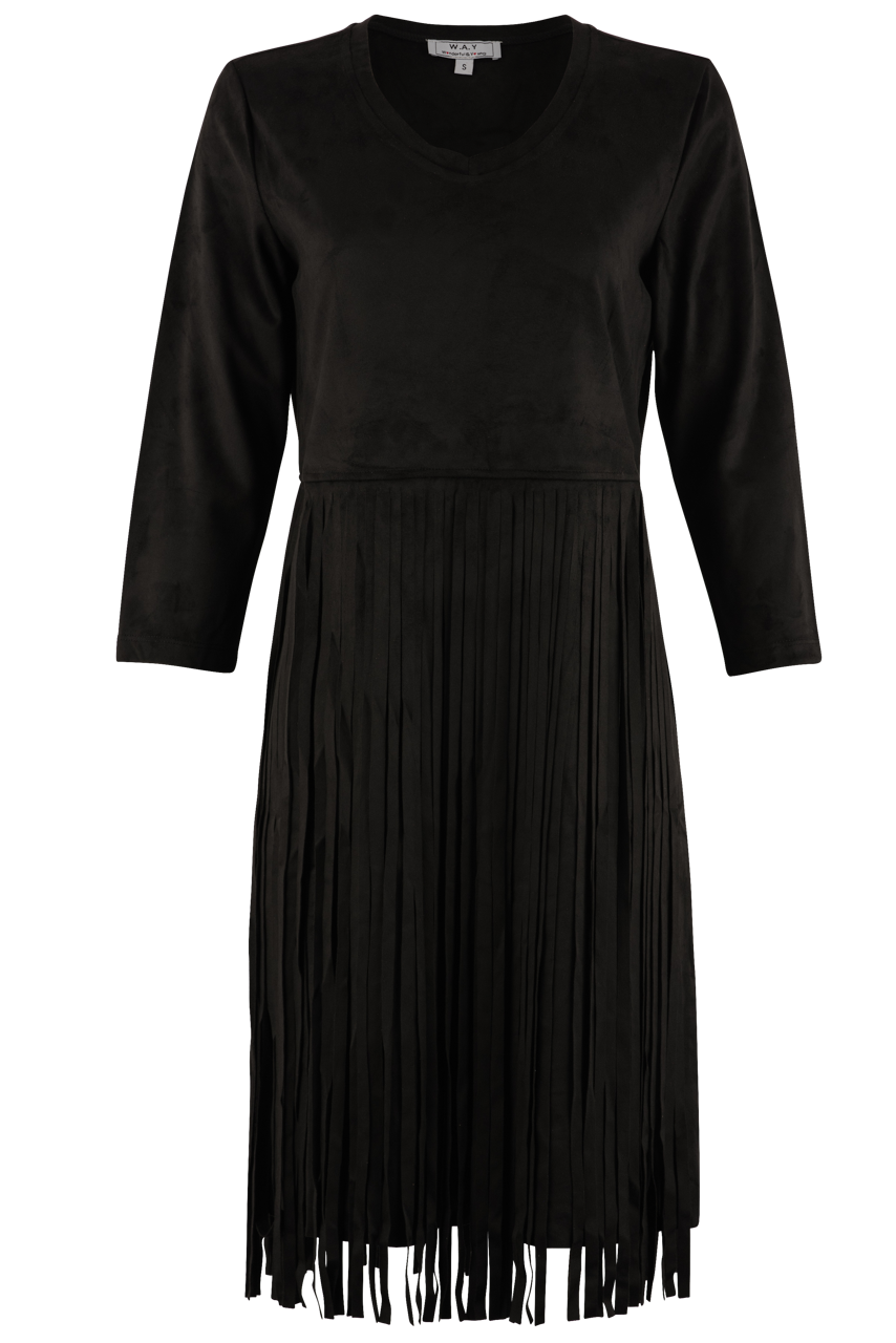 W.A.Y. Black Faux Suede Fringe Dress