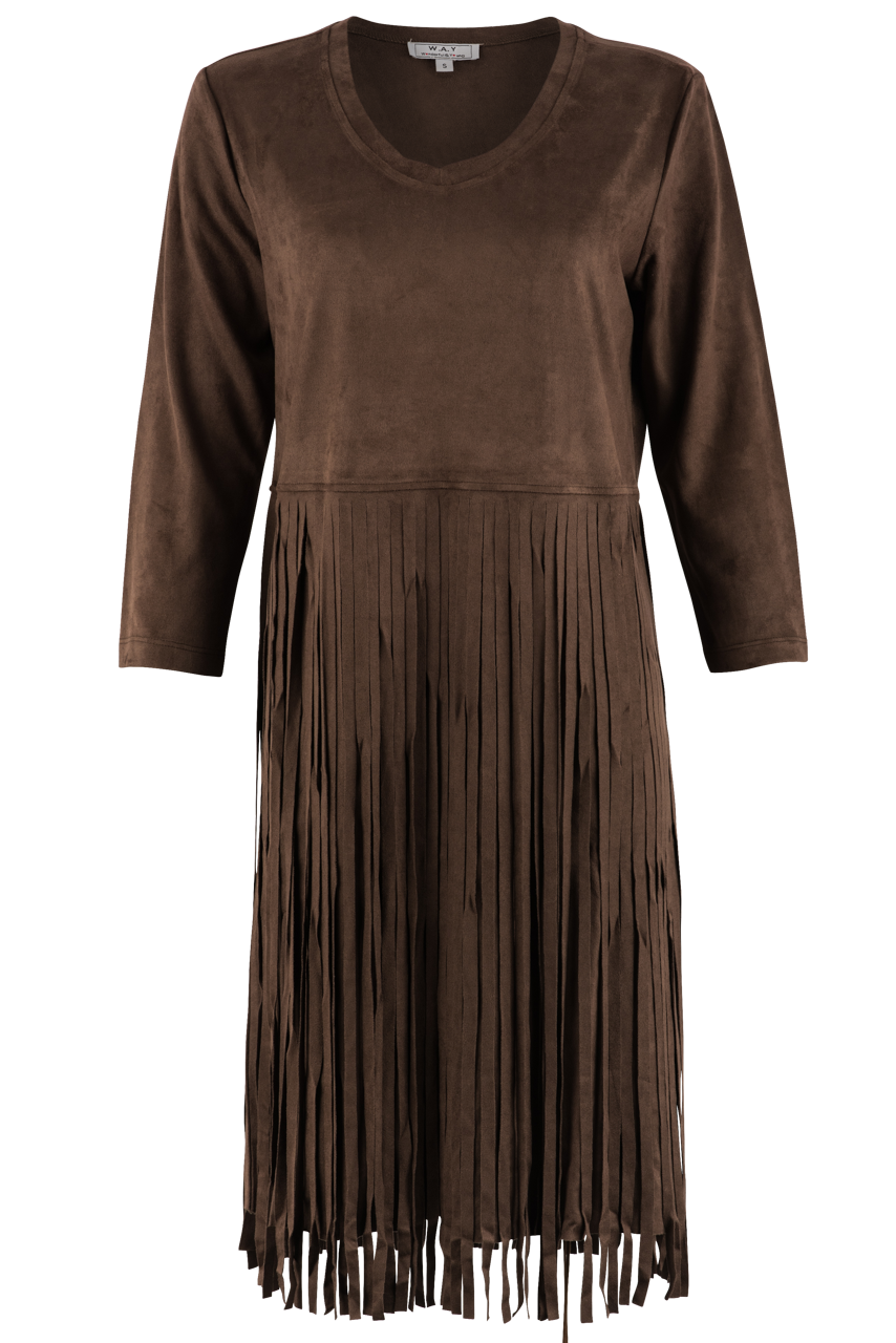 W.A.Y. Chocolate Brown Faux Suede Fringe Dress