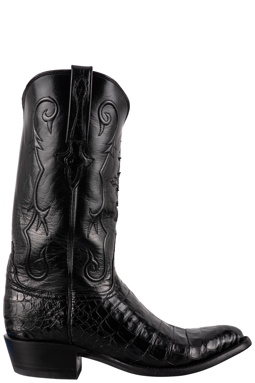 Men's Lucchese Black Ultra Caiman Crocodile Boots - Round Toe