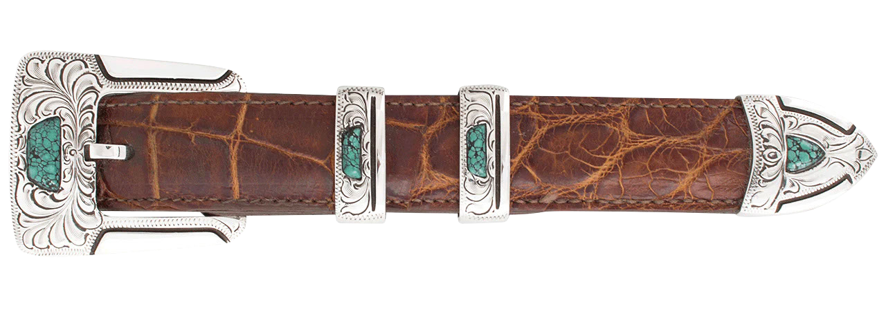 Chacon Genuine Brown Buffalo Leather Cowboy Belt w Silver