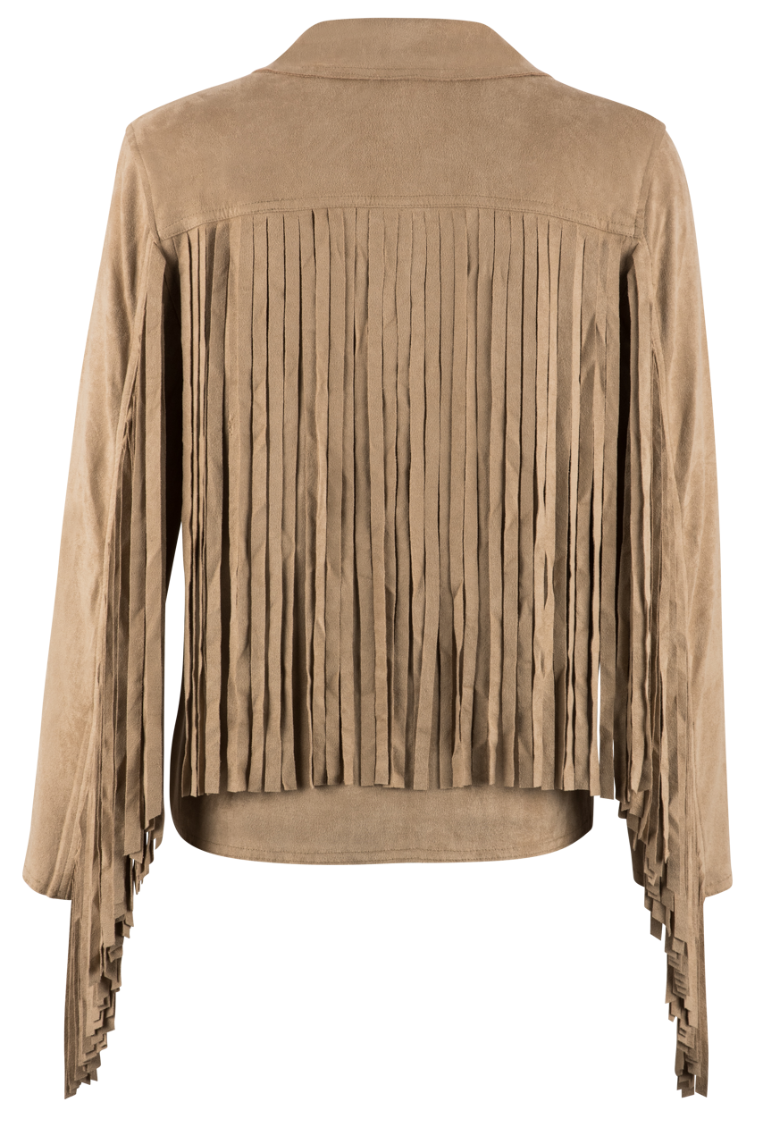 W.A.Y. Tan Faux Suede Fringe Jacket