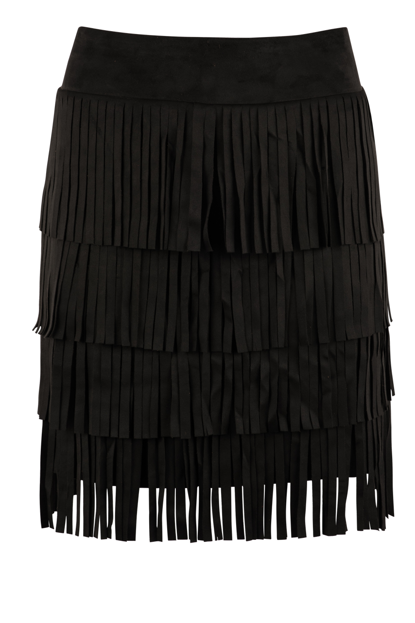 W.A.Y. Black Faux Suede Fringe Skirt